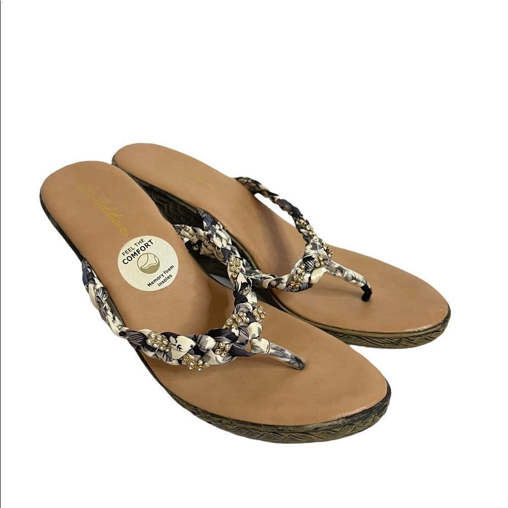 Goldtoe Heels Wedge Sandals Silk Rhinestone Blue Size 8